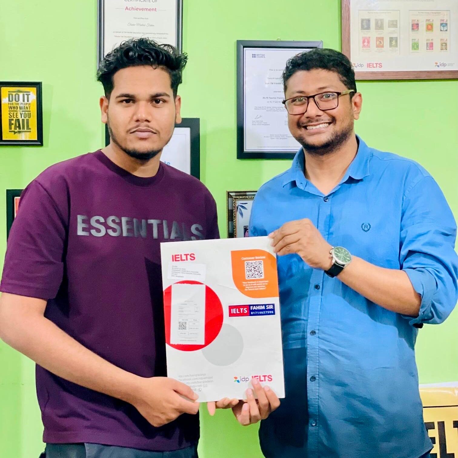 Photo of a happy student, Adiat AL Wasi from Kulaura, celebrating his success in the IELTS UKVI (General Training) exam, having reached the desired score for UK visa application.