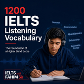 IELTS Listening Vocabulary featured image showing a student learning 1200 high-frequency IELTS listening words to improve band score